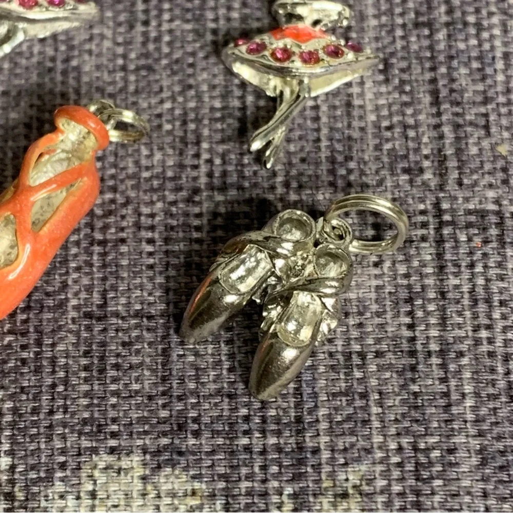Set of 5 Silver Coated Ballet Theme Charms for Bracelet